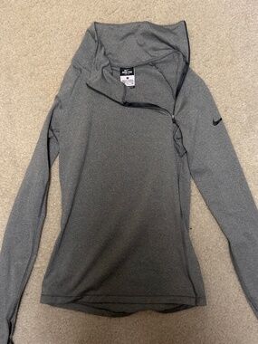 Nike Pro Dri Fit Asymmetrical Zip Turtleneck in Heather Gray